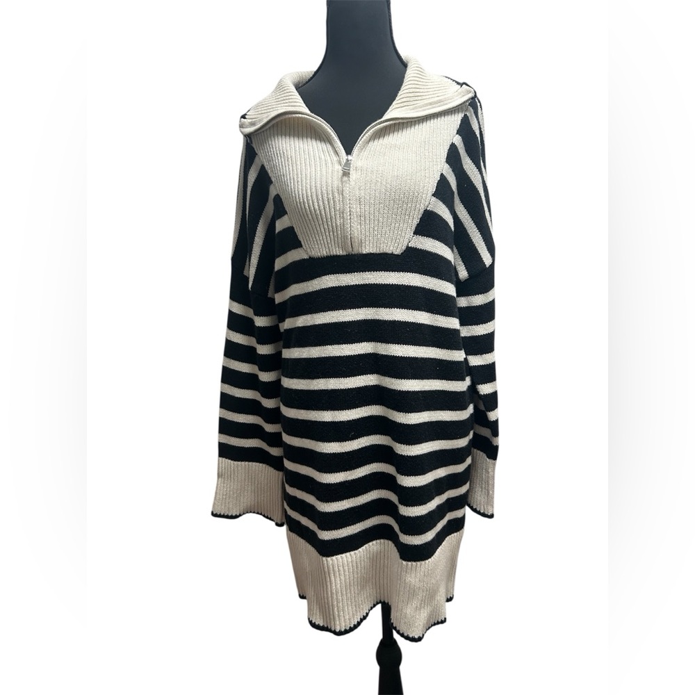 Altar'd State Black and Cream Striped  Sweater Dress Size Small